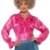 Pink Satin Ruffle Ladies Shirt -Hot Sale Cosyumes Store lrgscale43071
