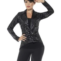 Black Sequin Tailcoat Jacket Ladies