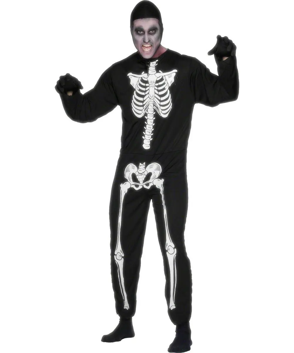 Hooded Skeleton Jumpsuit Costume 3 Hooded Skeleton Jumpsuit Costume
